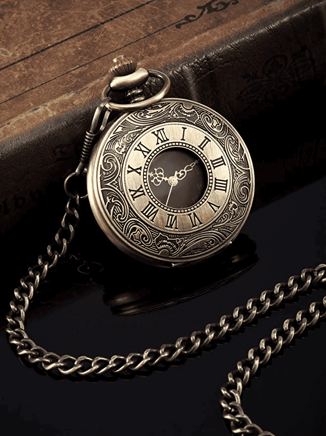 Hicarer Vintage Pocket Watch Steel Men Watch with Chain